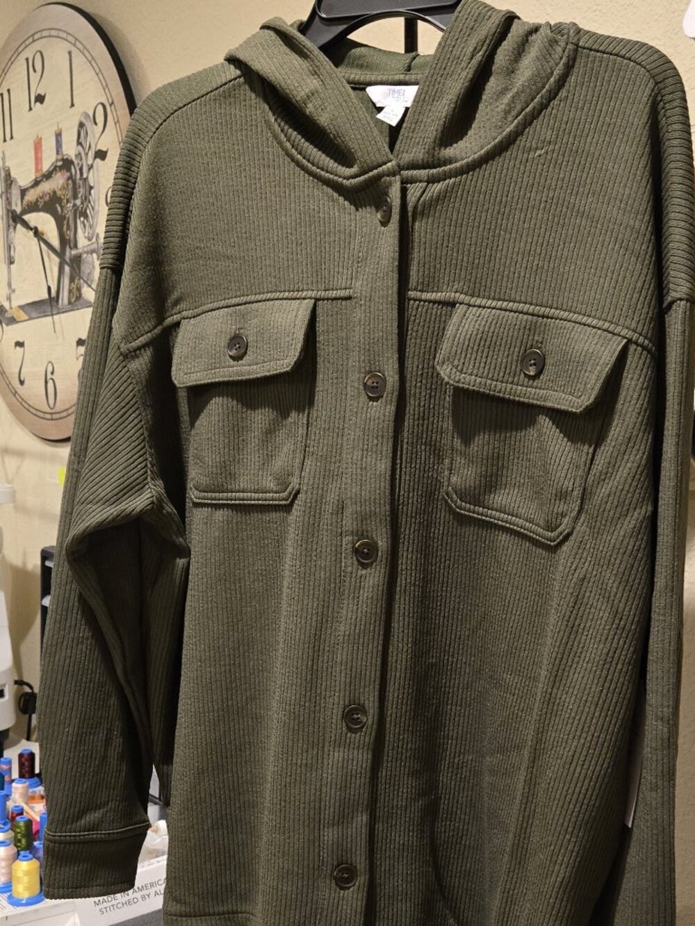 Ribbed Hooded Shacket Shirt Jacket Dark Green (Avacado)